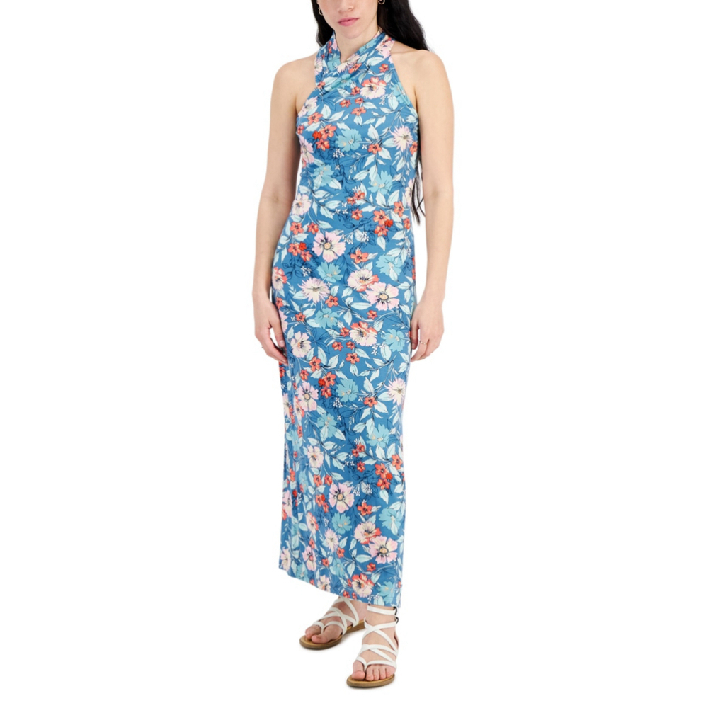Tinsel Women's Extra Large Petite Sleeveless Blue Floral Printed Maxi Dress NWT